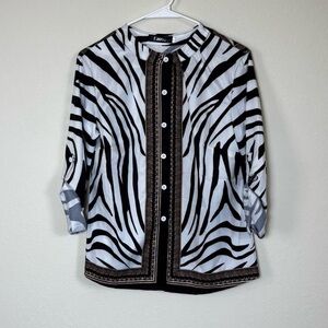 Zebra Print Button-Up Blouse